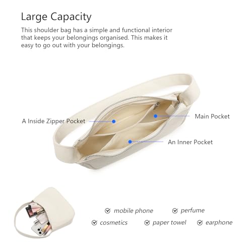 Women's Shoulder Bag Purse Simple One-Shoulder Underarm Bag Lightweight and Practical (Canvas/Beige)4