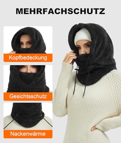 Bobelle Wear Plüsch Sturmhaube Mütze Damen Winter, Warme Balaclava Fleece Thermo Skimaske Gesichtshaube Herren für Outdoor Skifahren Radfahren (Schwarz)