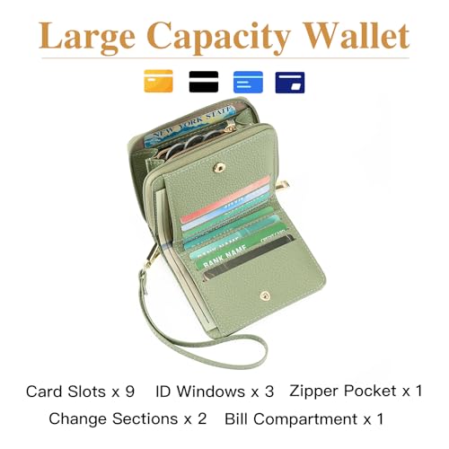 Image of GOIACII Small Wallet for Women RFID Blocking Credit Card Holder Ladies Compact Purse Zip Around Wristlet Vegan Leather Green