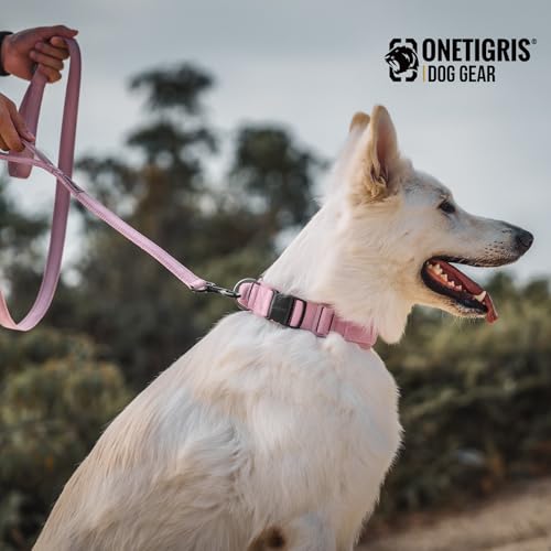 OneTigris Hunde Halsband mit Metallschnalle für Hunde Rosa L
