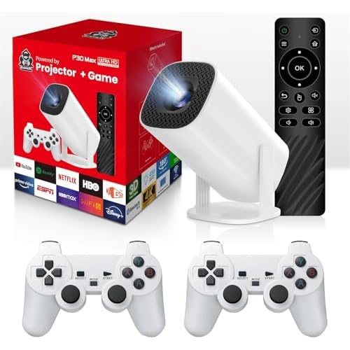 Projecteur P30 MAX avec 2 manettes de jeu Android 11 Wifi6 BT Home Cinéma Bureau Extérieur Smart Portable 4K HD Projecteur (35000 + jeux)