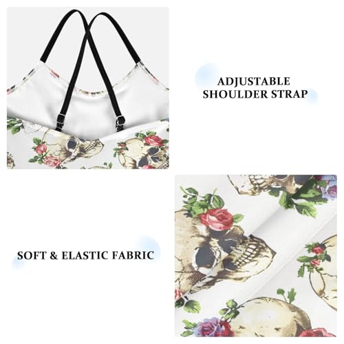 senya Girls Swimsuits One-Piece Swimwear Tie Bathing Suit Beach Summer Round Neck 9-10T Skulls with Roses Pattern3