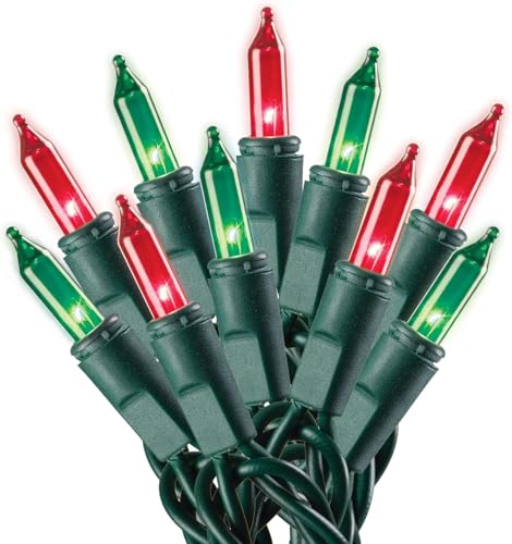 Red and Green Christmas Lights - 100 Count - 24 Ft - Static and Blinking