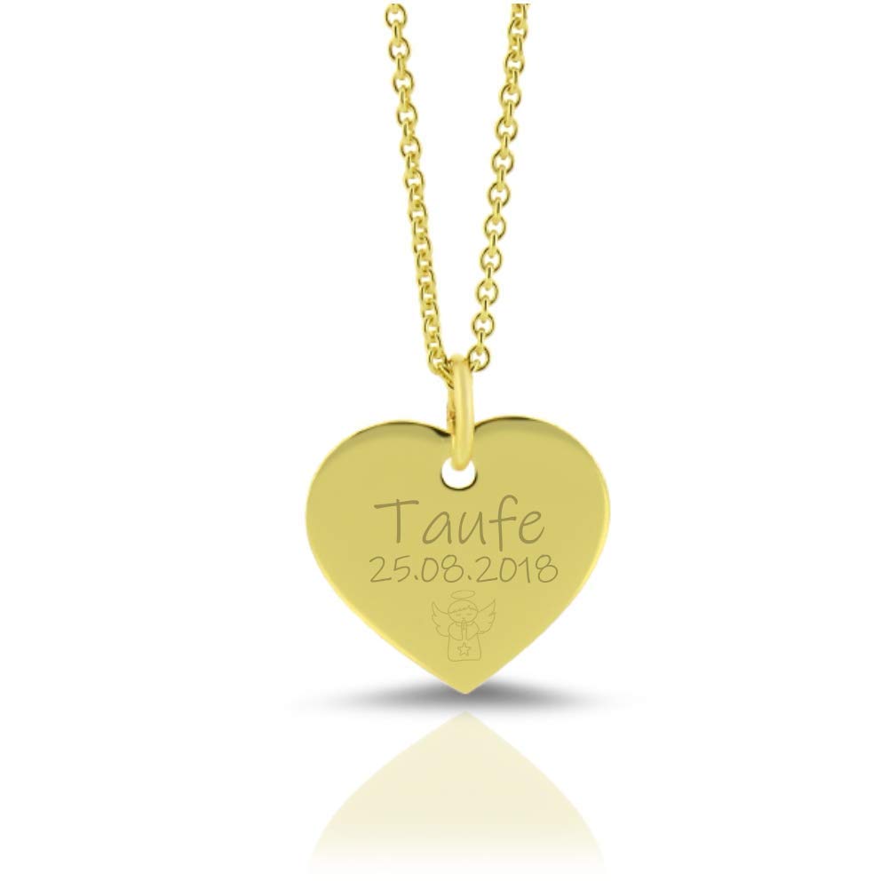 333 /- Gold Kette Taufschmuck Herz mit Gravur Gelbgold Namenskette Schmuck zur Taufe Gravur moderne Taufkette aus Gold mit Namen Geburt Heilige Taufe Taufgeschenk Mädchen Goldherz