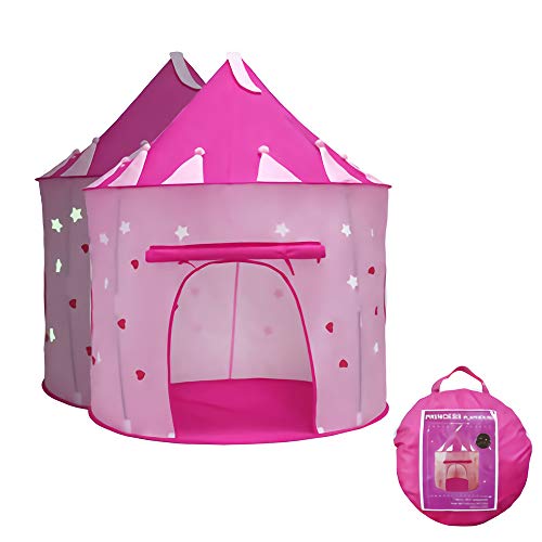 Tienda de campaña Infantil, Carpa Rosa Plegable Castle Princess Play Noche Star Regalo Interior para Niños Camping Play House Toy Castle Carpa con Bolsa
