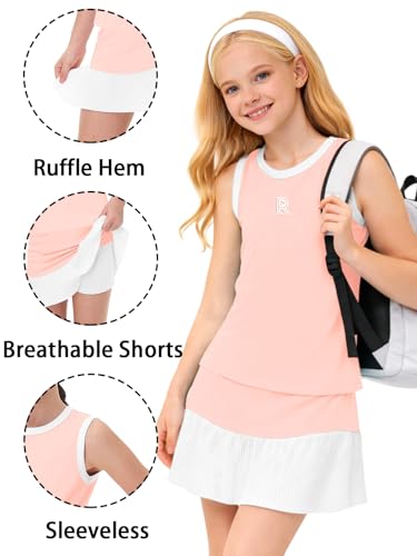Image of Remimi Girls Tennis Dress Cute Outfit Sleeveless Workout Tank Top and Sport Skirt Set 4-12 Years