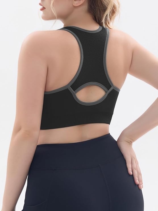 FITTIN Racerback Sports Bras for Women - Padded Comfortable Seamless Support for Yoga Workout Gym - for Plus Size Large Bust thumbnail