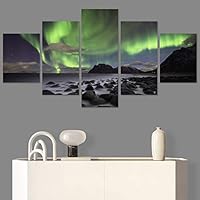 SIGNWIN 5 Panel Canvas Wall Art Modern Art Astronomy & Space Aurora Colorful Global Multicolor Photography for Home Decorations Ready to Hang - 60