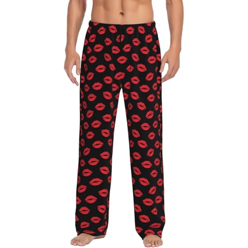 Sexy Red Lips Kiss Print Men'S Pajama Pants Soft Sleep Lounge Pants With Pockets-