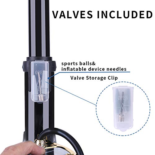Toolitin Bicycle Pump with Gauge Portable Bike Pump Bike Floor Pump Compatible with Presta & Schrader Valve Hand and Foot Activated for Road Bike Mountain Bike Balls Balloons