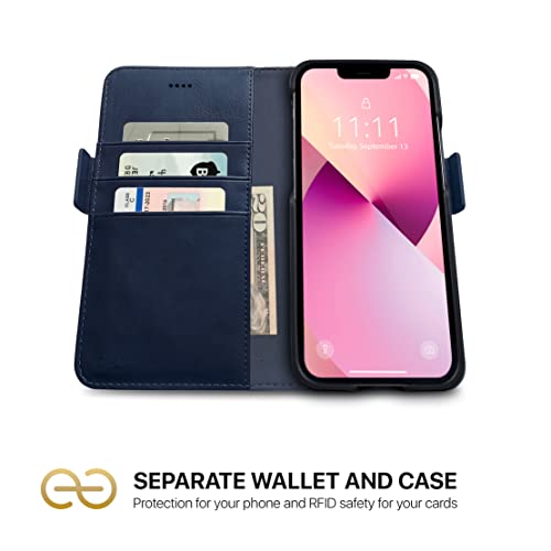 Image of dreem Fibonacci Compatible with iPhone 13 Wallet case / 2-in-1 Shockproof case and Detachable Vegan Leather Folio, MagSafe Compatible, RFID Protection [Royal]