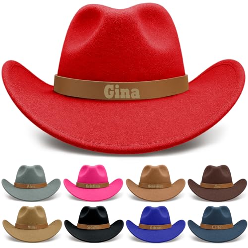 Custom Toddler Cowboy Hat Personalized Cowboy Hat for Boys Girls Western Hat with Name Leather Hatband Men Women Red