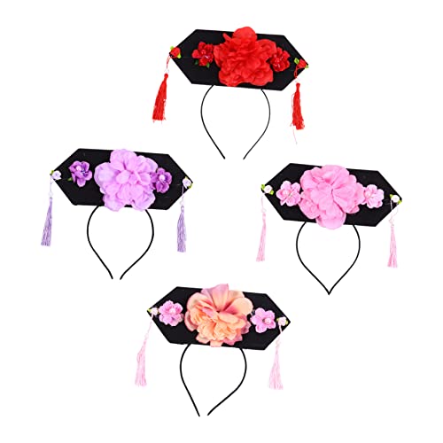 Healvian Children's Flag Hat Set Qing Costumes Performance Props 4pcs in Random