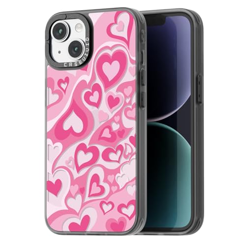 Coque iPhone 15 noire avec dragonne et motif cœur d'amour pour femme