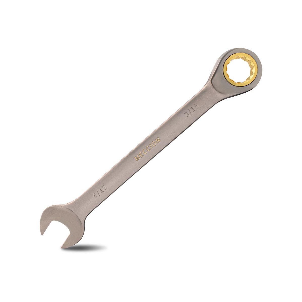 Meccion Combination Wrench 5/16 Inch SAE Open End Ratcheting Wrench - Industrial Grade Gear Spanner with Grey Nickle Plated