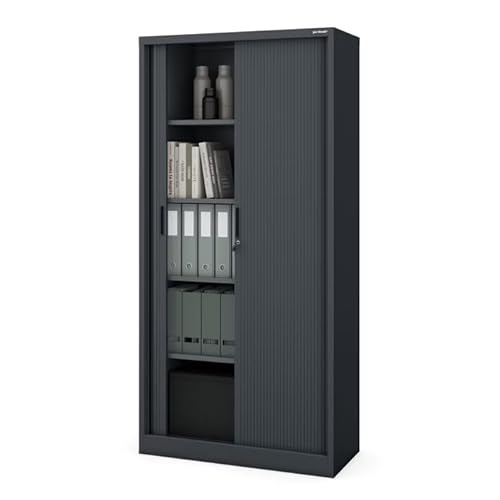 Jan Nowak Rollladenschrank Aktenschrank Büroschrank mit Rolltüren Metall Pulverbeschichtung 4 Einlegeböden 185 cm x 90 cm x 45 cm Anthrazit
