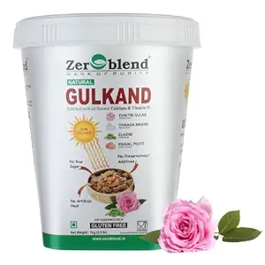 Zeroblend Natural Gulkand - Sun Cooked PUSHKAR CHAITRI Roses, DHAAGA MISHRI, Cardamom & PRAWAL PISHTI | NO RAW Sugar | ENRICHED with All Natural Calcium & Vitamin D | BPA Free Jar - 1KG
