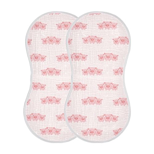 Muslin Baby Burp Cloths, Pink Pig Muslin Baby Rags Comfy Soft Absorbent in for Newborn Boys and Girls 2 Piece 22 x 11 Inch