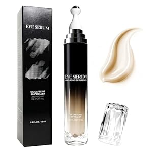 Eye Cream with 360° Massage Roller, 0.5 fl oz, Advanced Formula with Caffeine, Retinol, Peptides for Dark Circles, Puffiness, Anti-aging, Hyaluronic Acid, Green Tea