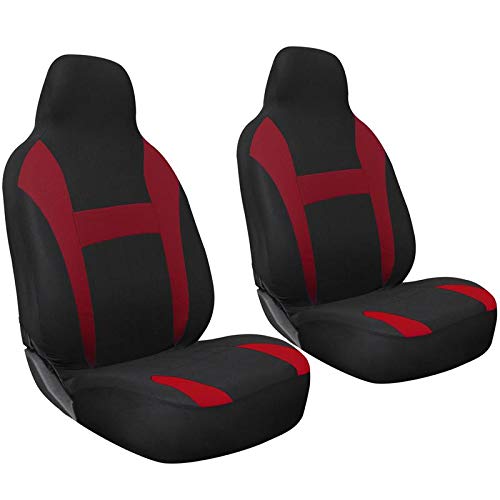 Motorup America Auto Seat Cover 2pc Set Intergrated High Back Buckets - Fits Select Vehicles Car Truck Van SUV - Red & Black
