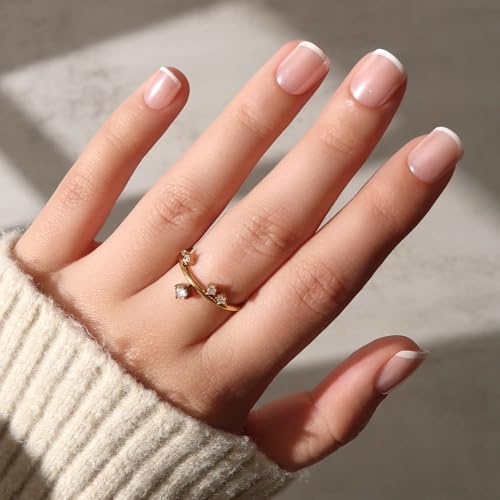 Glamnetic Press On Nails - Pearly Please | Super Short White French Tip Fake Nails, Extra Short...
