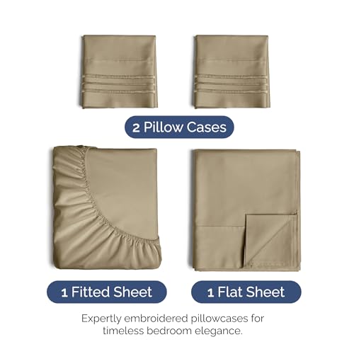 Image of Cal King Size 4 Piece Sheet Set - Soft & Cooling Bed Sheets - Light Caramel | Fits 8 Inch to 16 inch Mattress, Wrinkle Free & Fade Resistant with Deep Pockets, Breathable, Comfy Hotel Luxury Bedding