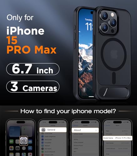 Image of Magnetic Compatible with iPhone 15 Pro Max Case, [Built-in Invisible Kickstand][Compatible with MagSafe] [Military Grade Shockproof] Slim Translucent Matte Phone Case for iPhone 15 Pro Max 6.7 inch