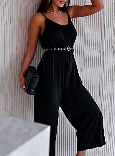 Happy Sailed Womens Plus Size Wide Leg Pockets Jumpsuits Lounge Outfit Casual Sleeveless Long Pants Rompers Overalls Black 3Xl #TOP7