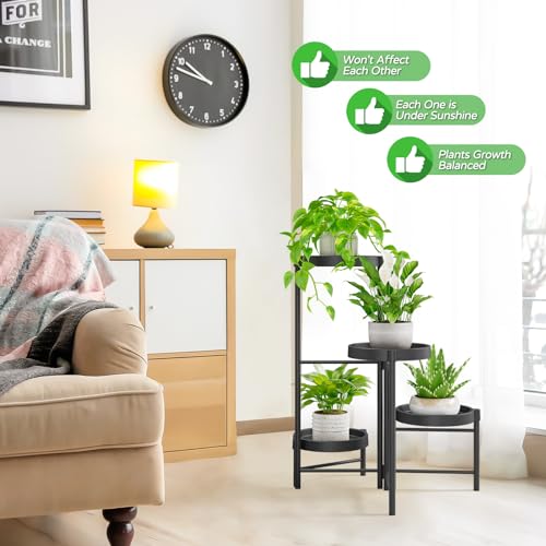 iDavosic.ly Pflanzenständer Blumentopfständer Metall mit 4 Ebenen, Mehrstöckig Pflanzenregal Blumenregal Pflanzentreppen für Zimmerecke, Wohnzimmer, Balkon, Terrasse, Hof (4-Lagen, Schwarz)