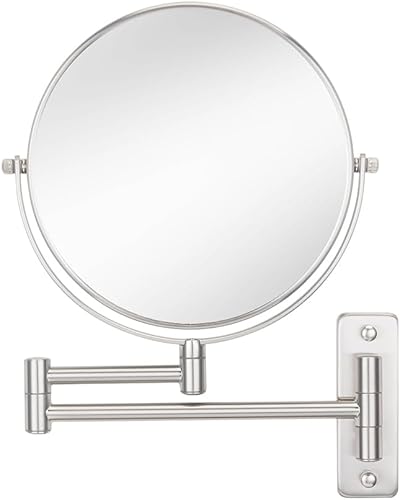 Cerdeco Espejo de montaje en pared de maquillaje de doble cara de 8 pulgadas 10X con acabado niquelado - 360 giratorio extensible cosmético aumento