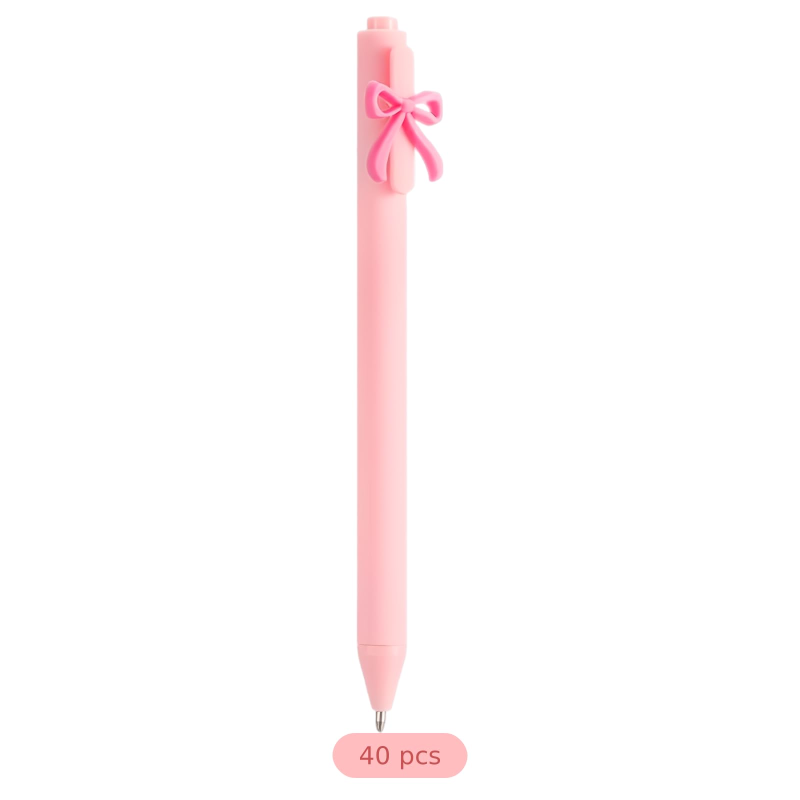 40 Stk. Pinke Kugelschreiber mit Schleifen, ausziehbare schwarze Klickstifte aus Kunststoff, 13,7 cm Schreibwaren im Kawaii-Stil für Büro, Schule und Damen, für Notizen und den Alltag