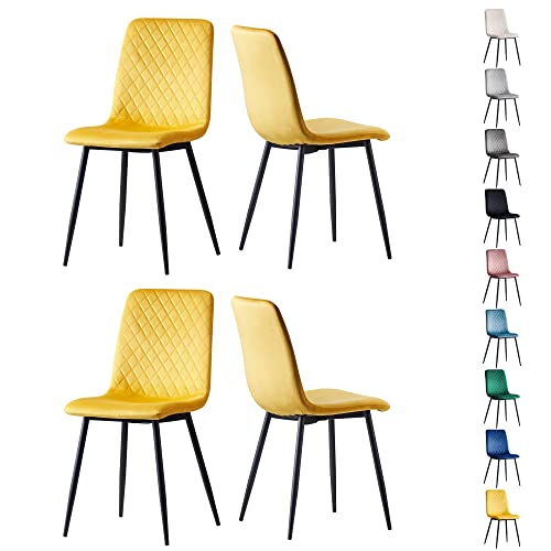 mcc direct Set of 4 Designer Velvet Fabric Dining Chairs Metal Legs Lexi Chairs (Yellow)