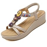 Keilabsatz Espadrille Offene Boho Römersandalen Casual Strand Strasssandalen Sommerschuhe Atmungsaktive Weichbettung Antirutsch t Strap Steg Spangen Zehensandalen Boho Strand