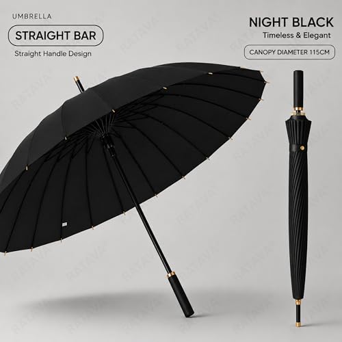 Image of Extra Large 24 Ribs Golf Umbrella - Automatic Open Long Handle, Heavy Duty Windproof Double Canopy, Waterproof & UV Protection Stick Umbrella for Men & Women 1pc