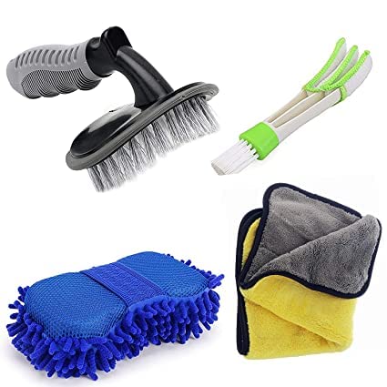 ST-Combo Pack of 1 Car Tyre Cleaning Brush 1 Car AC Vent Cleaner and 1 Big Size Car Cleaning Sponge and 1 600 GSM Microfiber Cleaning Cloth.Pack of 4-image-12