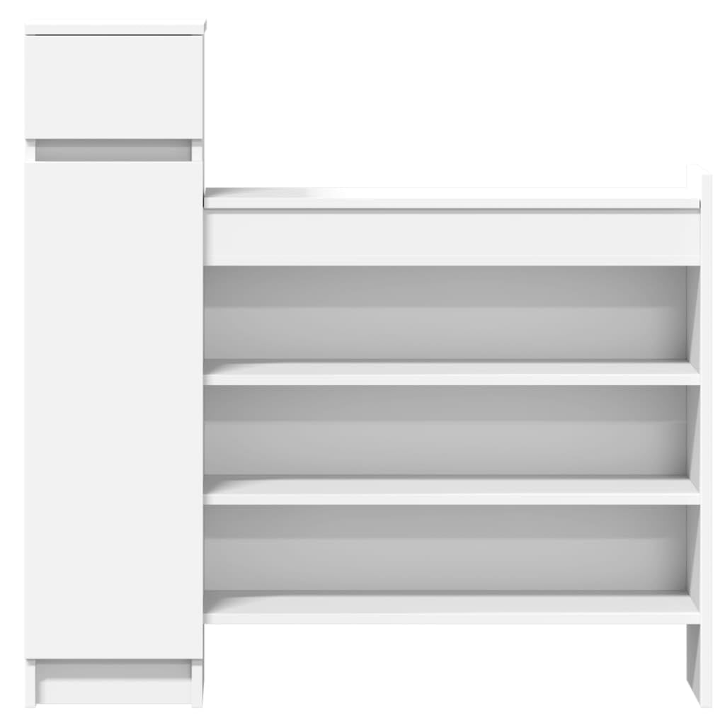 Biała szafka na buty, materiał drewnopochodny, 100,5 x 28 x 100 cm, z 1 szufladą, 2 drzwi, 4 półki, do korytarza, wejścia, sypialni, stylowa