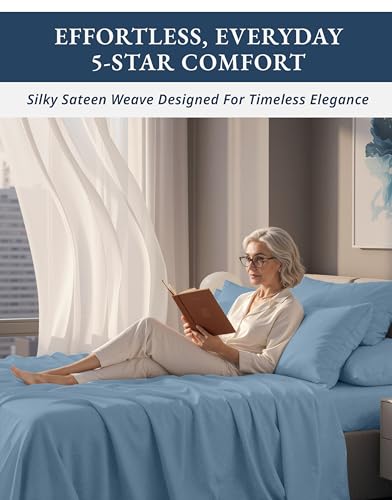 Image of LANE LINEN Sleep Number Sheets Split Top King Sateen - Mountian Spring | King Size Deep Pocket Sheets - 4-Piece Set, For Guests And Everyday Use, For A Silky Hotel-Style Bed, Luxe Sheen