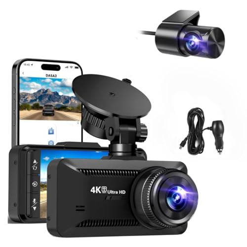 Oryzom Dashcam 4K Pro – Enregistrement Ultra HD avec Caméras Avant/Arrière, Vision Nocturne et Surveillance 24h/24, Clear Footage Day and Night (+1080P + Autoladegerät)