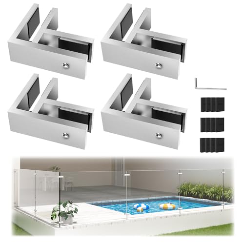 Gyykzz 4 Pack T316 Marine Grade Railing Glass to Glass Clamp, Stainless Steel Bracket for Balustrade, 90 Degree Brushed Finish Railing Clip Holder for Pool Fence, Balustrade, Balcony Deck