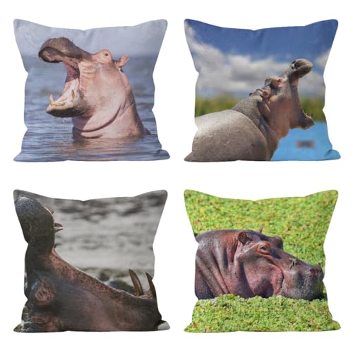 Canapé d'angle décoré avec la housse coussin lin hippopotame 4Pcs