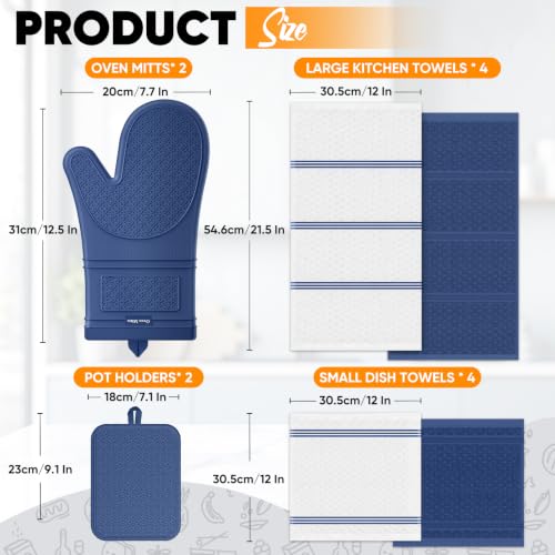 Silicone Oven Mitts and Pot Holders Sets, Baking Kitchen Gloves/Hot Pads 500°F Heat Resistant with Non-Slip Silicone Grip Surface, Includes 2 Cooking Mitts/2 Potholders/4 Kitchen Towels/4 Dishcloths - image 2