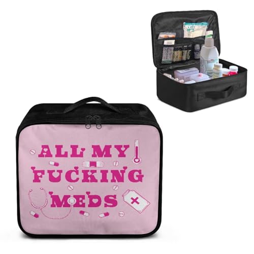 Image of Gomyblomy Pink First Aid Bag Empty All My Fucking Meds Print Travel Medicine Bags for Home Car Hiking Medical Supplies Storage Bag Portable First Aid Pouch Empty for Nurse Doctors