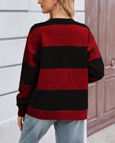 Image of YEXPINE Unisex Striped Cardigan Sweaters Open Front Long Sleeve Oversized Button V Neck Knit Outwear