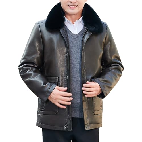Chaqueta de cuero con cuello de piel para hombre