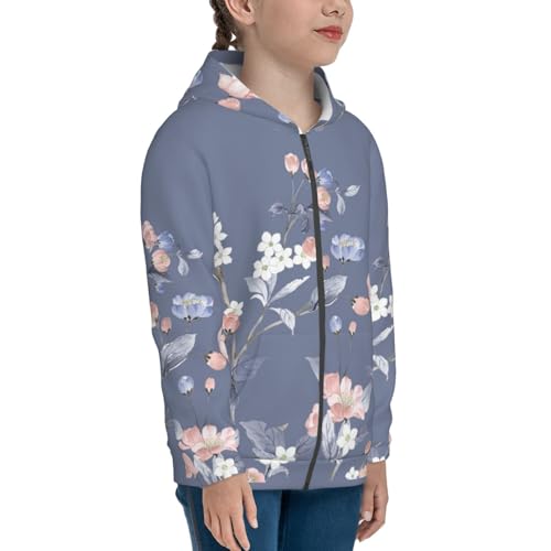 Watercolor Flowers Butterfly Kid Hoodies Boys Zip Up Sweatshirts Girls Pullover with Pocket4