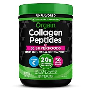 Orgain Hydrolyzed Collagen Peptides Powder + Superfoods, 20g Grass Fed Collagen – Hair, Skin, Nail, & Joint Support…