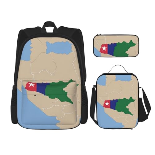 nanger Gambia Position Flag Map Print 3-Piece Set Backpack, Lunch Bag And Pencil Case, For Travel, College, And Daily Use
