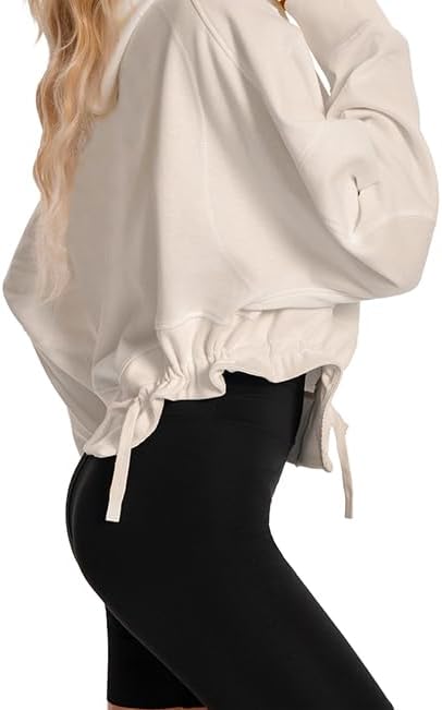 Womens Workout Hoodies Pullover Asymmetrical Hem With Drawcord Y2K Hooded Sweatshirt Oversized Trendy Clothes - Image 4