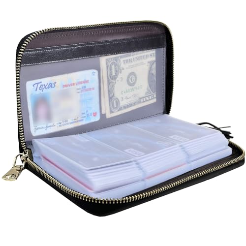 Image of Womens Credit Card Holder Wallet RFID Leather Small ID Card Case, 60 Card Slots - BlackNew, 7.67 inch x 4.6 inch x 1 inch (19.5 x 11.3 x 2 cm), Fashion