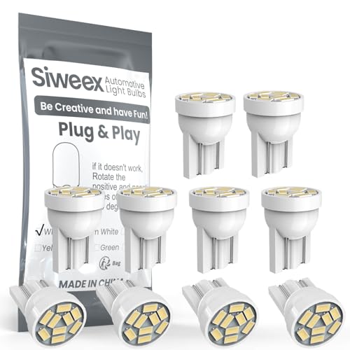 Siweex 194 LED Bulbs 2825 168 W5W T10 9SMD White 6000K Lights Replacement Bulb for Car Interior Dome Map Door Dashboard License Plate Lights, Pack of 10